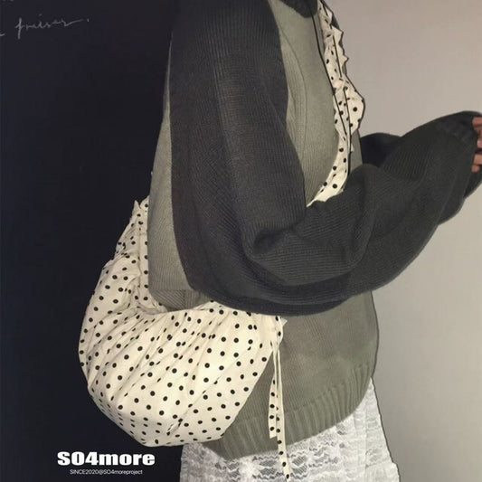 Retro Polka-Dot Korean Instagram-Style Niche Cute Lace-Up Pleated Shoulder Bag