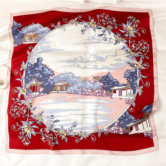 Korean printing fashion silk big scarf shawl