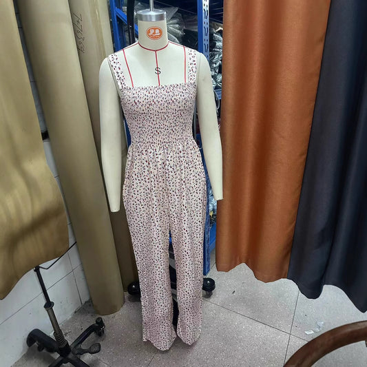 Mønstrede plisserede overalls med lommer og stropper