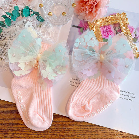 Cute Big Bow Girl In Tube Knitted Cotton Socks
