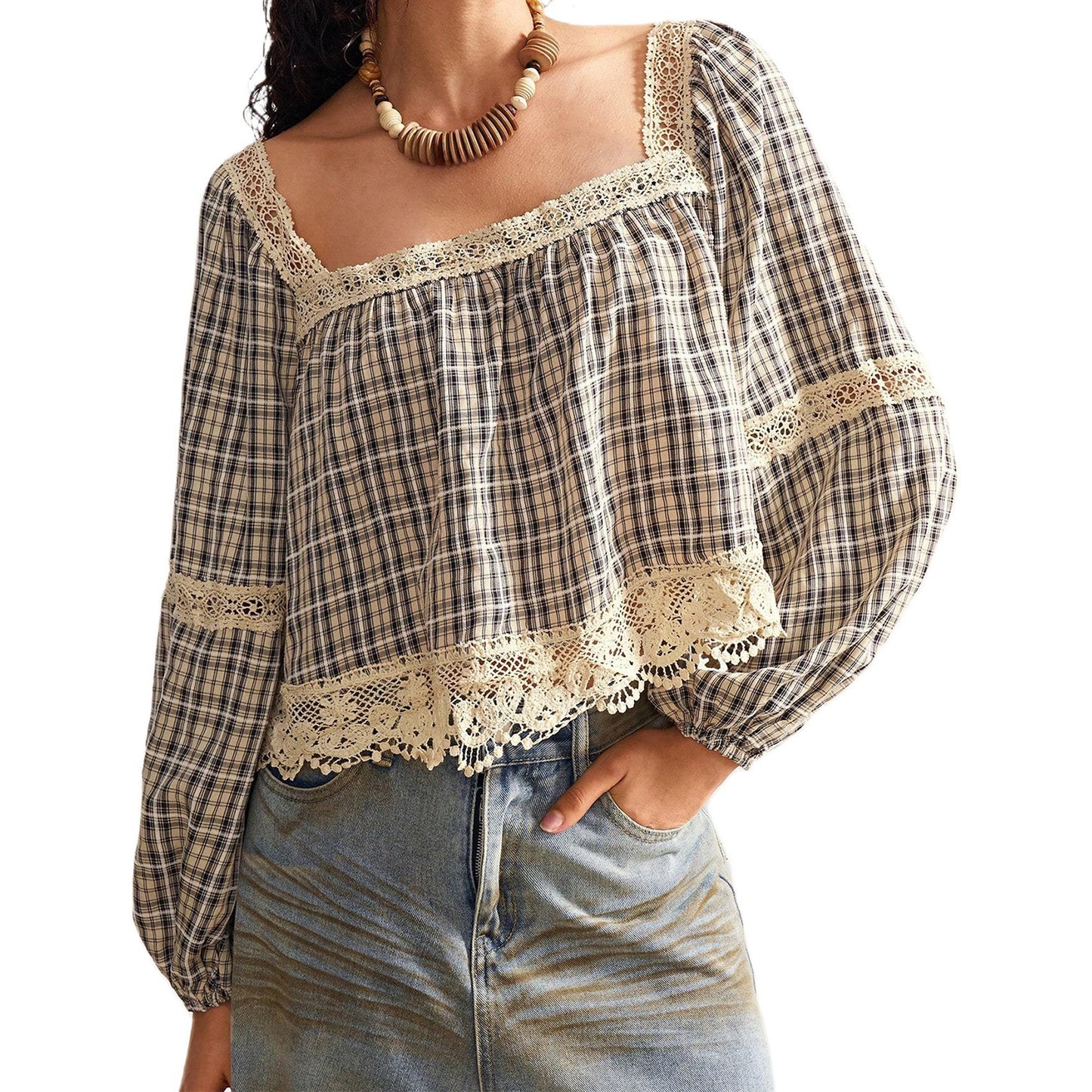 Patchwork Lace Blouse Women's Top