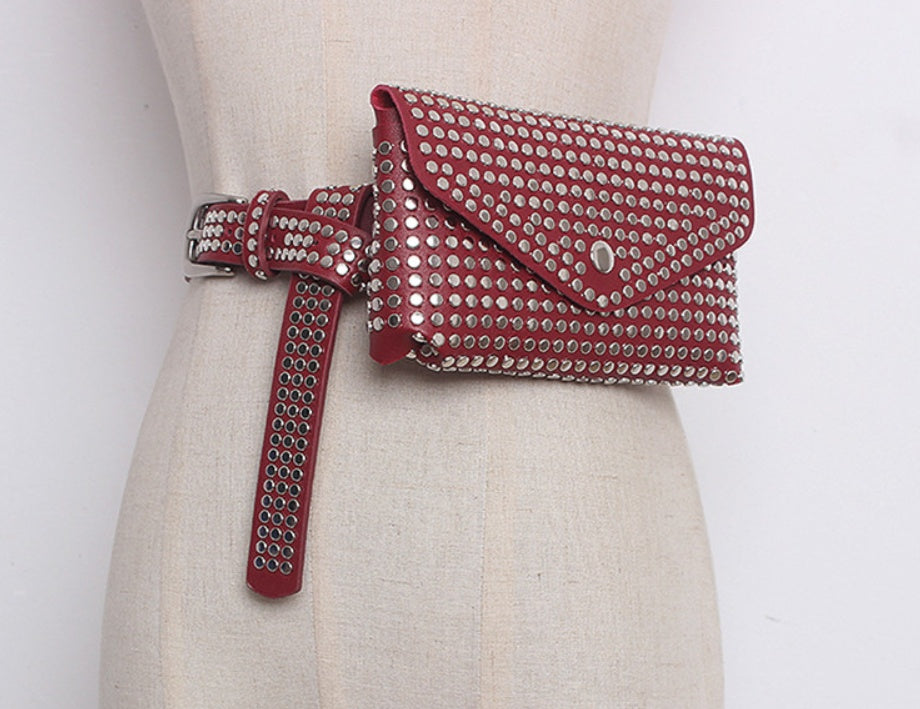 Punk Wind Rivet Bag Belt Bag Mobile Phone Shopping Guide Bag Lady Belt Decorative Bag
