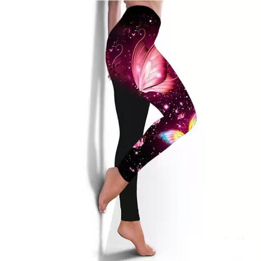 Træningsleggings til kvinder, åndbare, tætsiddende, med sommerfugleprint, yogabukser