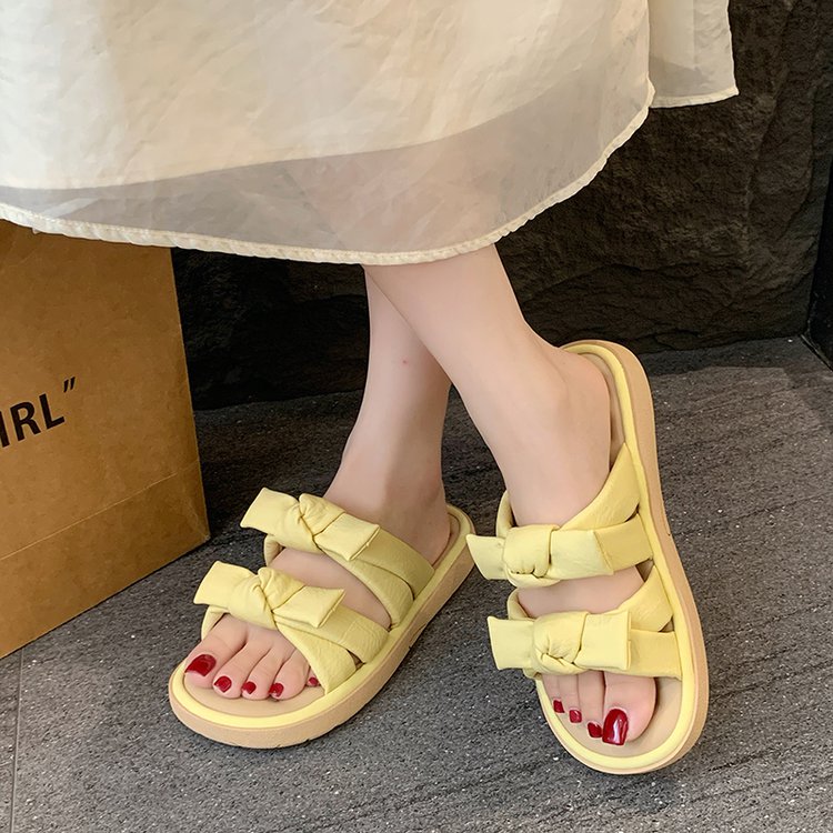 Women's High-end Platform Slide Sandals, New Summer Fairy Style Bow One-band Slippers, Elegant Beach Sandals For Dresses