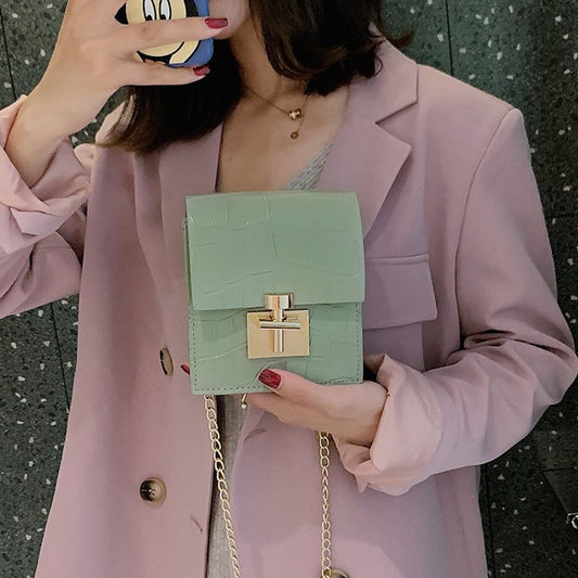 All-match stone pattern chain small square bag