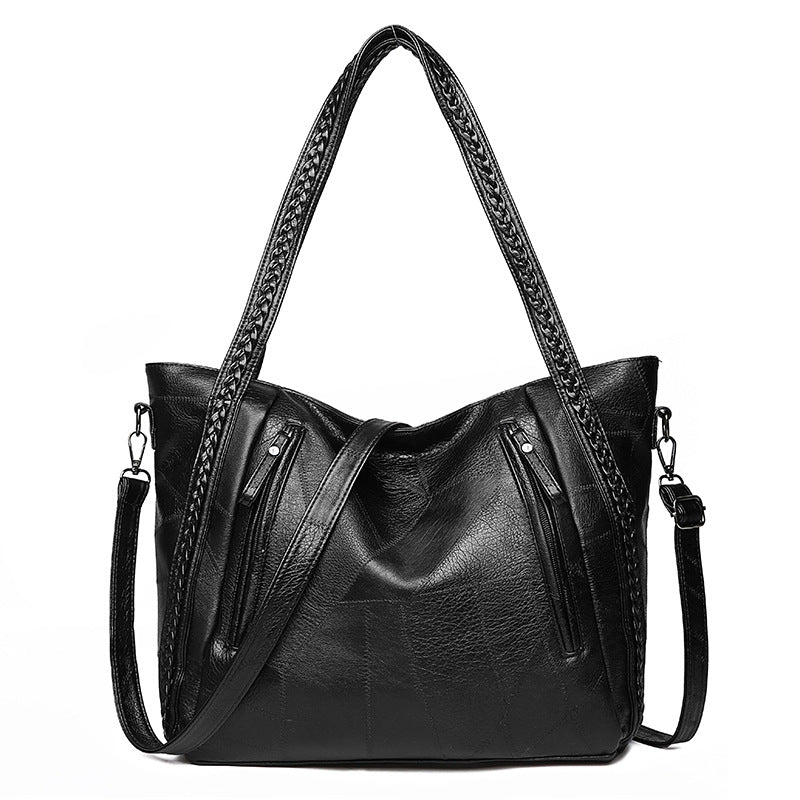 Tote bag large-capacity stitching soft leather shoulder bag