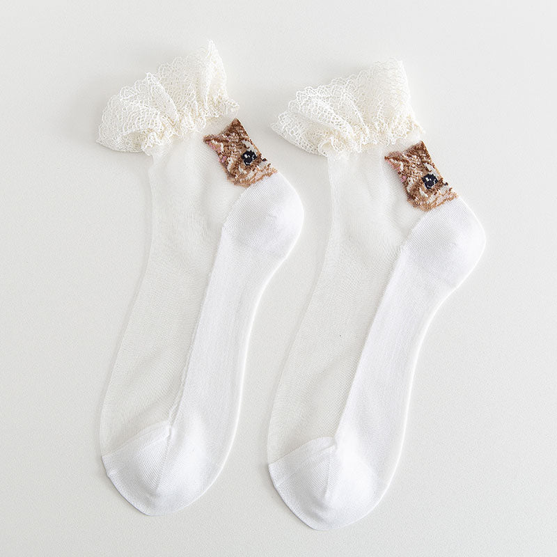Women's mid-tube lace socks