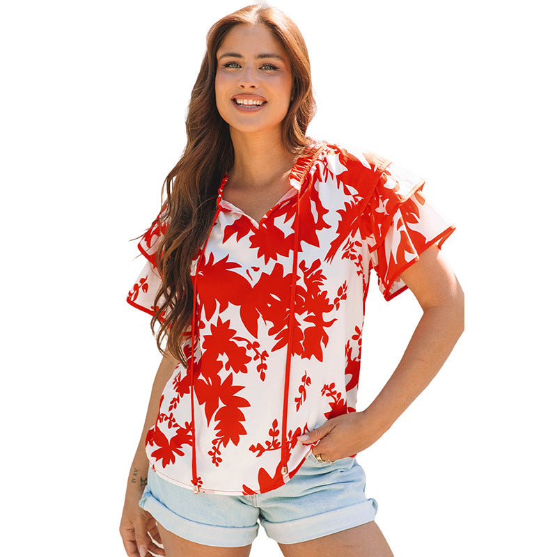 European And American Fashion All-match Hierarchical Ruffled Short Sleeves