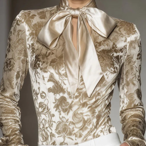 Stylish And Elegant Champagne-colored Velvet Printed Shirt