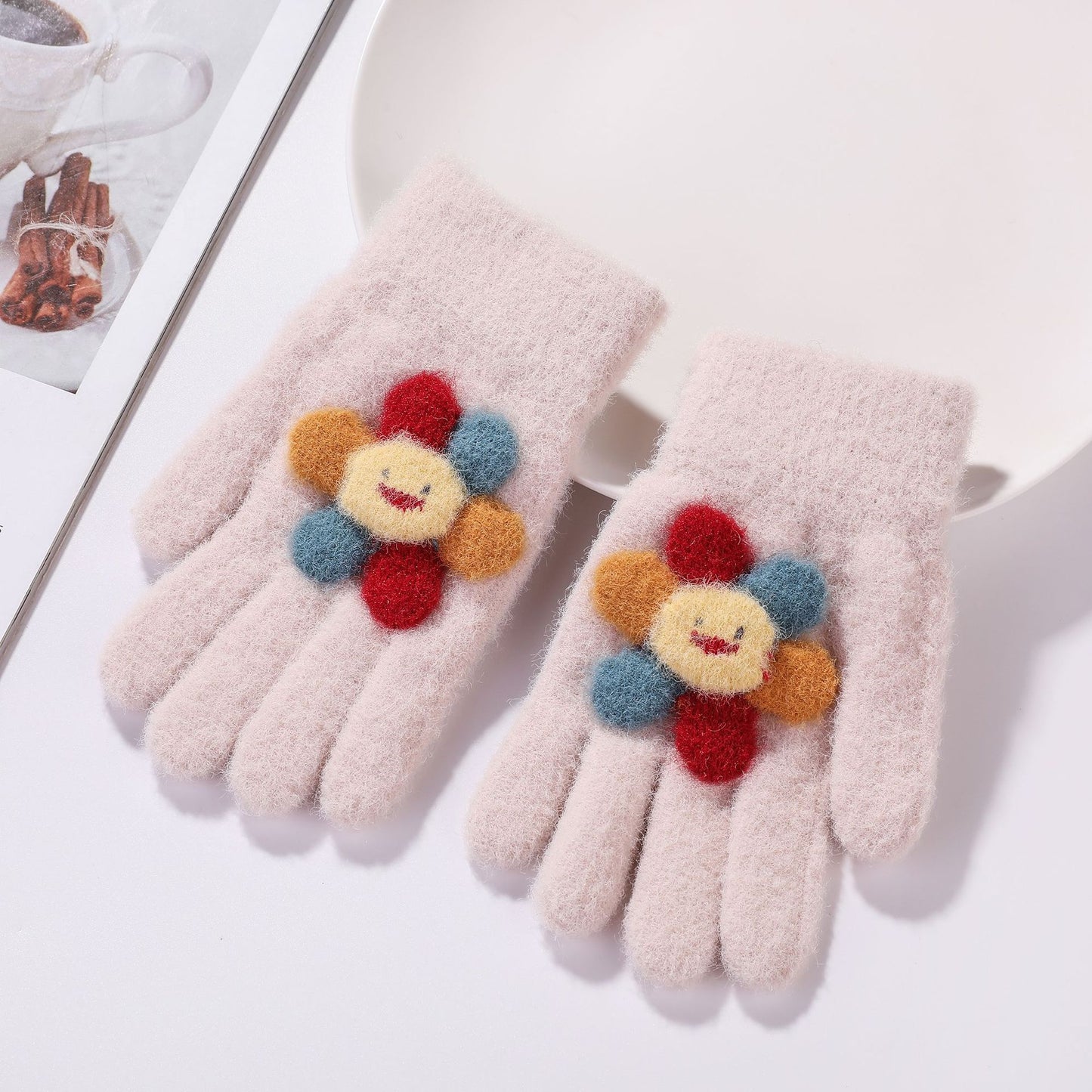 Winter New Children's Gloves Sable All Fingers Cute