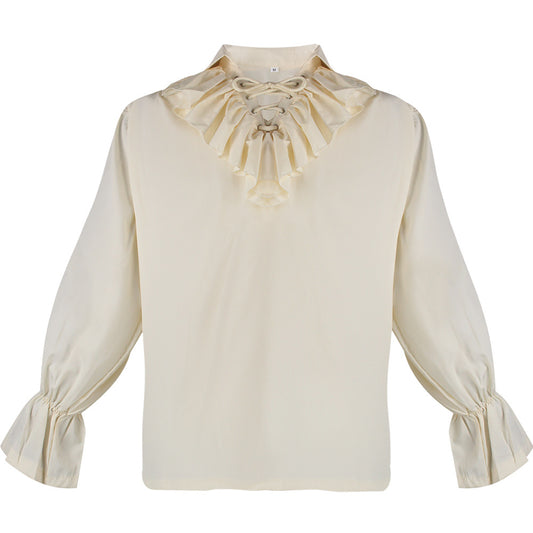Pleated Puffy Sleeve Lapel Top Vintage Men's Shirt