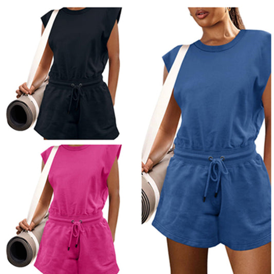 Ensfarvet jumpsuit med løbegang i taljen til fritid og mode