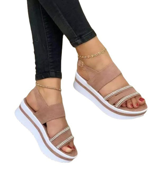 Large Size Thick Bottom Women's New Rhinestone Sandals