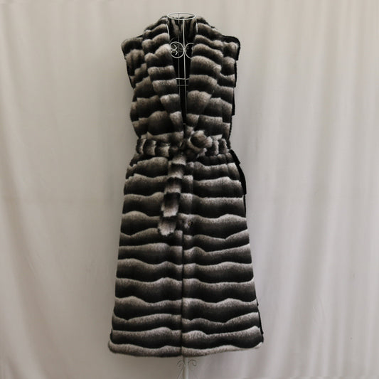 Warm Large Lapel Zebra Belt Plus Size Vest