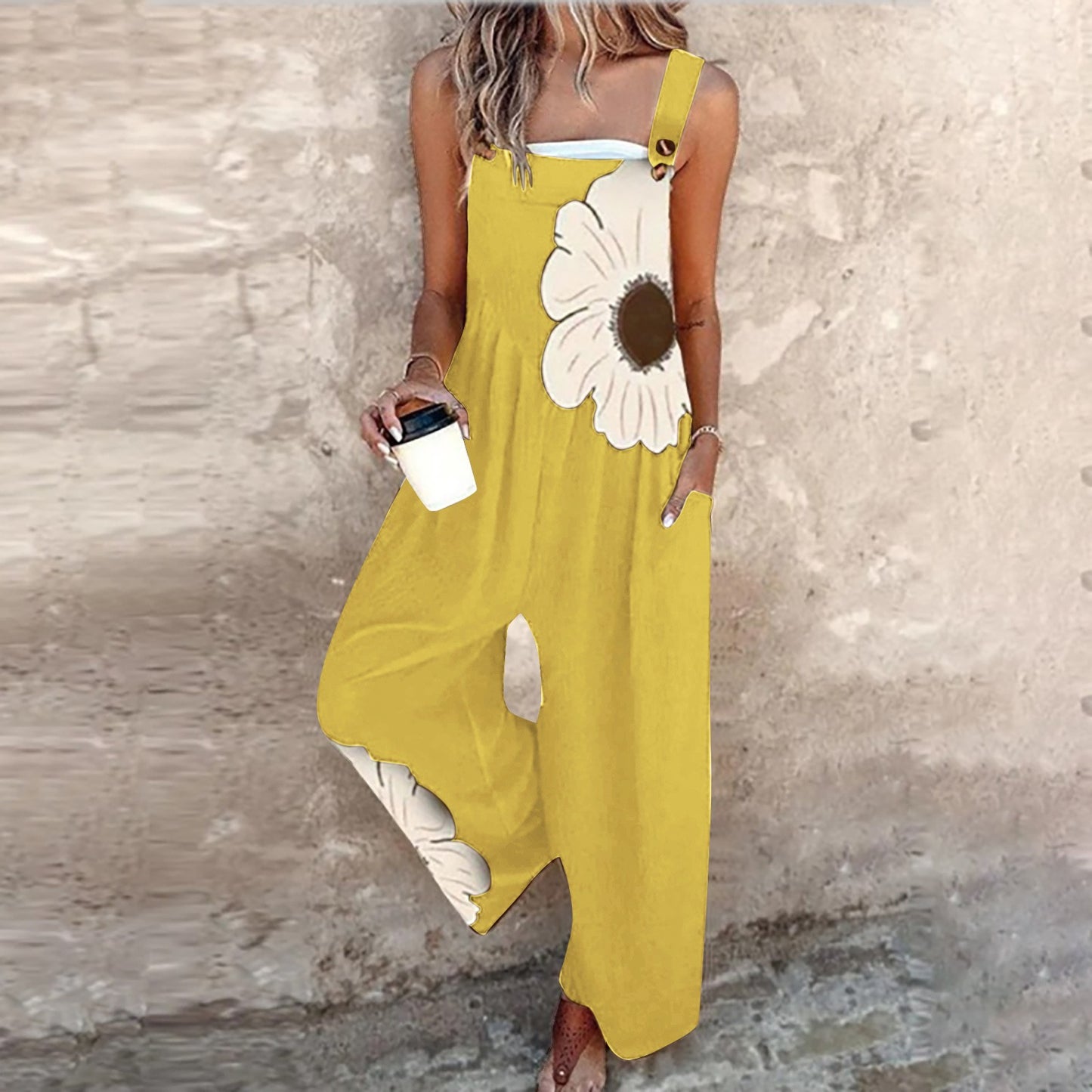 Women's Vintage Print Loose Sleeveless Jumpsuit