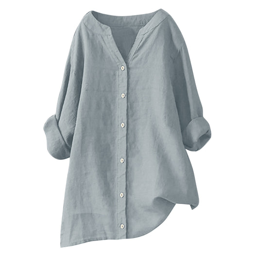 Women's Cotton And Linen Long Sleeve Button Shirt