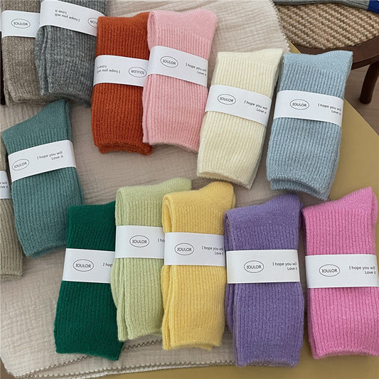 Solid-color Wool Socks Extra-thick And Warm Mid-calf Socks