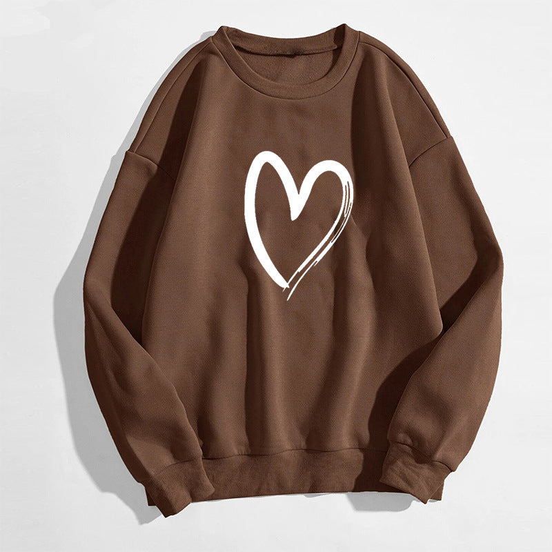 Trendy Sweater Med Trykt Hjerte Til Kvinder