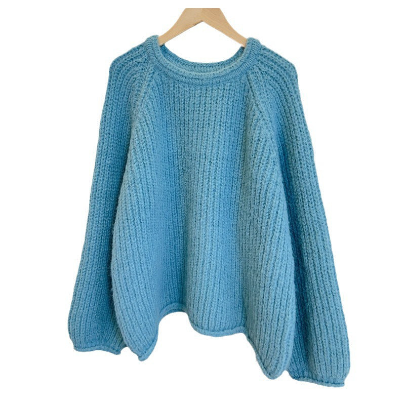 Korean Style Lazy Style Solid Color Curling Coarse Yarn Sweater For Women