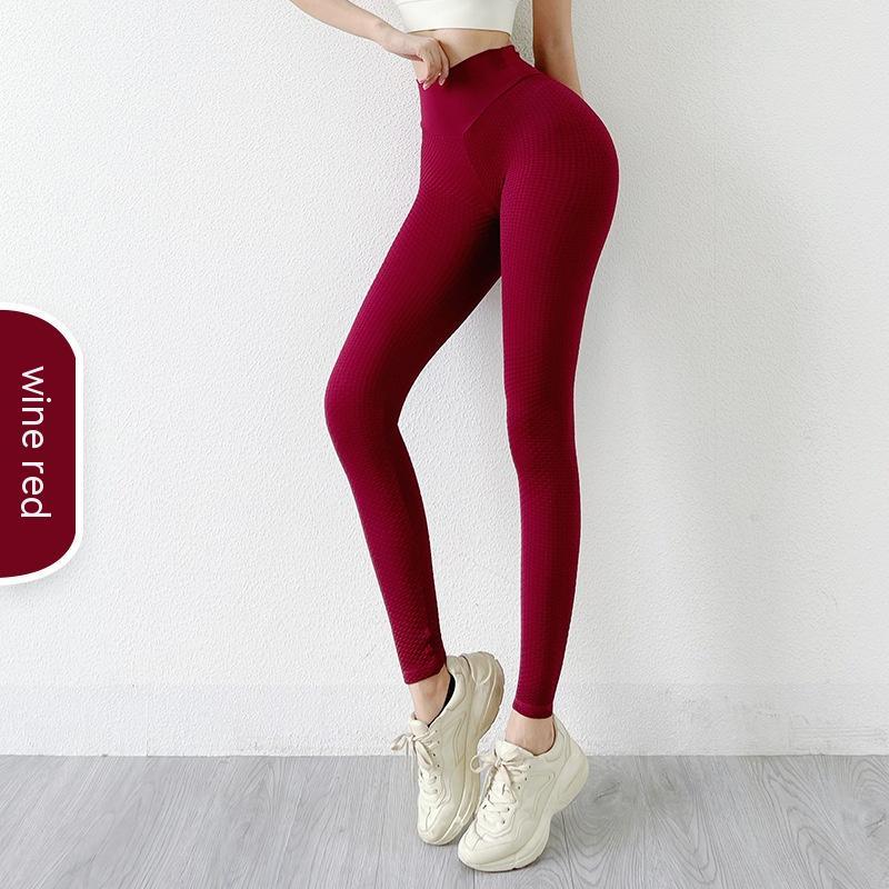 Seamless Solid Color Honeycomb Fitness Yoga Pants