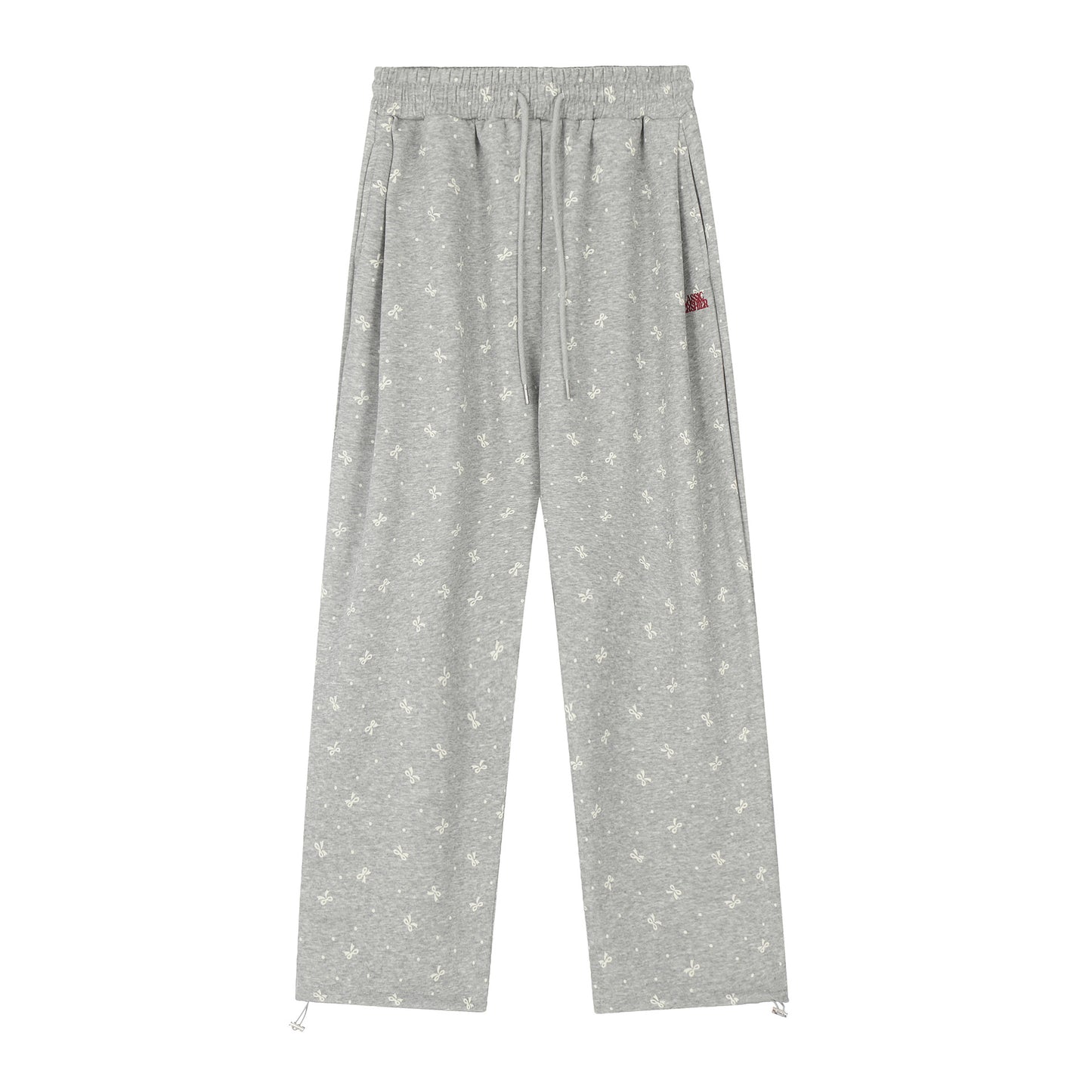 Vintage Bow Polka Dot Track Sweatpants Women's Straight Wide Leg Casual Pants