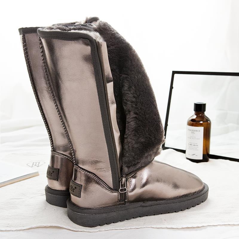 Smooth Soft Leather Snow Boots Women's High Top