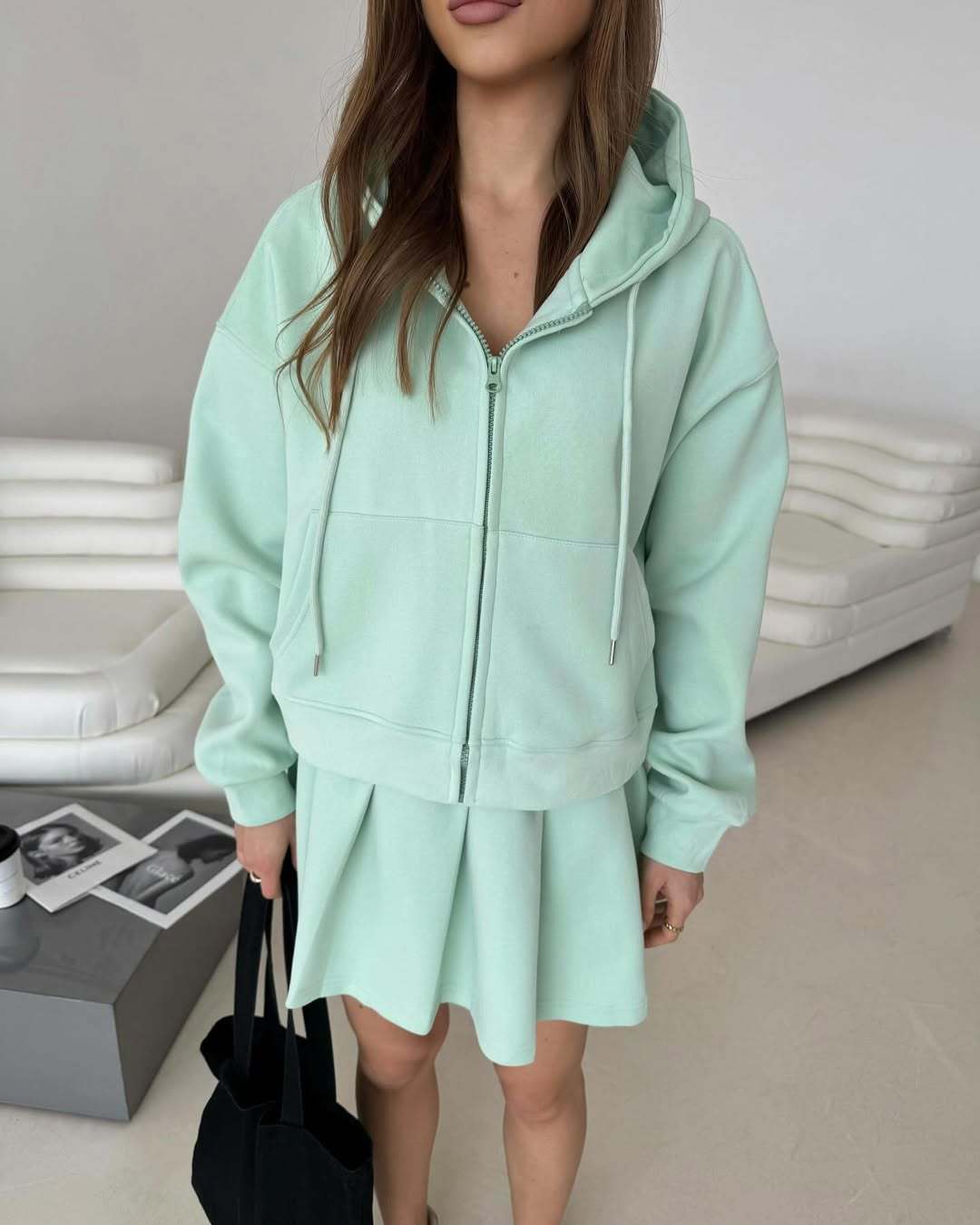 Zip-up Cardigan And Sports Skirt Set