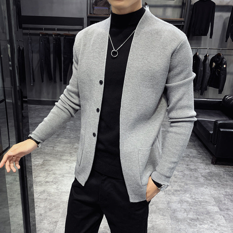 Slim-fit V-neck Sweater Men's Long Sleeves