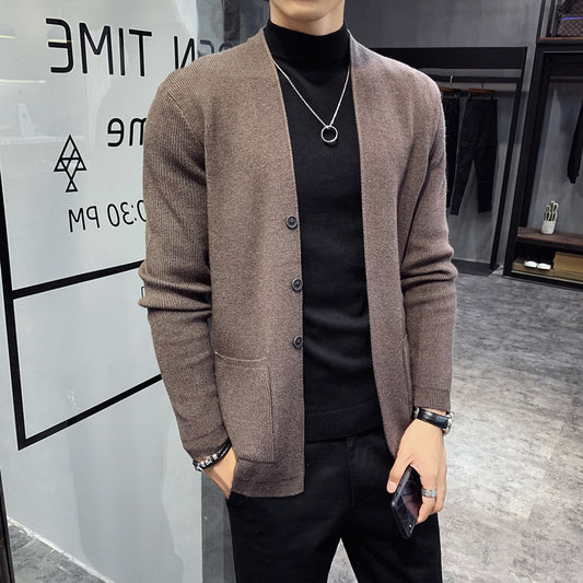 Slim-fit V-neck Sweater Men's Long Sleeves