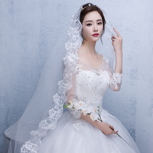 DX9003 China Factory Wholesale Lace Appliqued Bridal Veils Blusher Veils