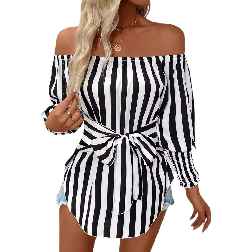 New Women's Fashion Shoulder-baring Lantern Sleeve Shirt