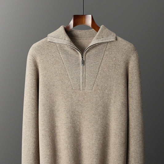 Men's Half Zipper Ingot Needle Thickened Casual Business Long Sleeve Warm Sweater