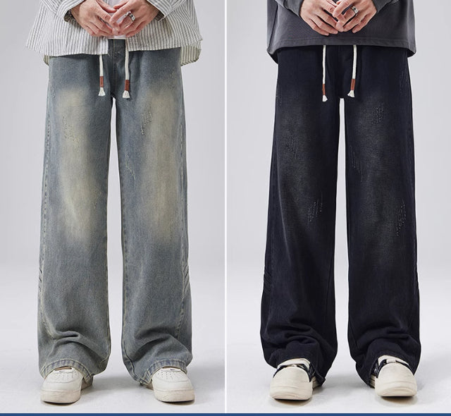Men's Spring And Autumn American Retro Distressed High Street Loose Wide Leg Casual Trousers