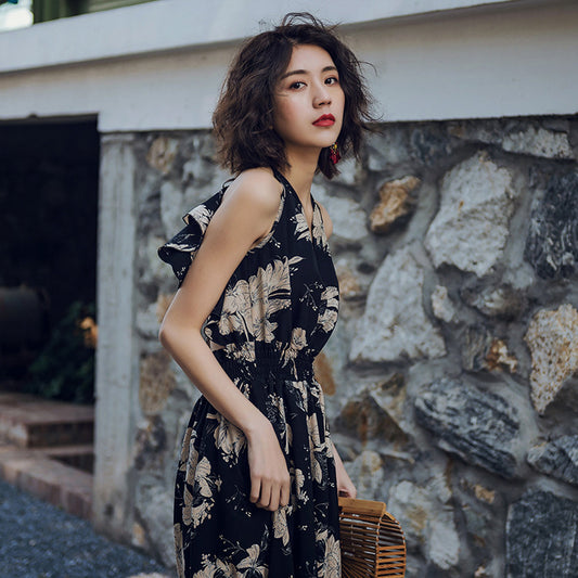 Retro big swing dress with thin backless