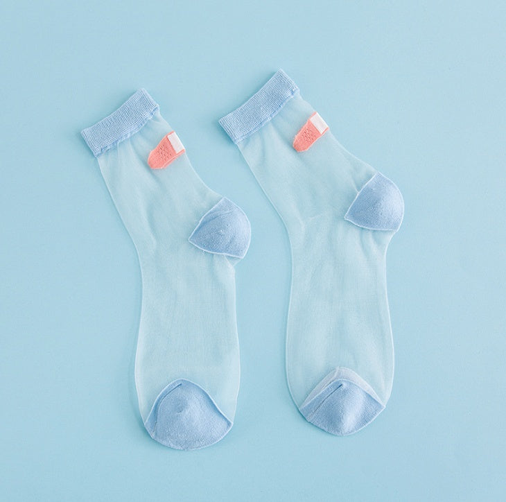 Japanese personality creative heel band-aid fun cotton socks stitching glass socks