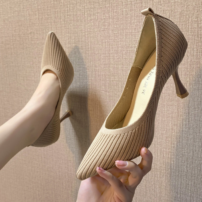 Women's stiletto knit single shoes
