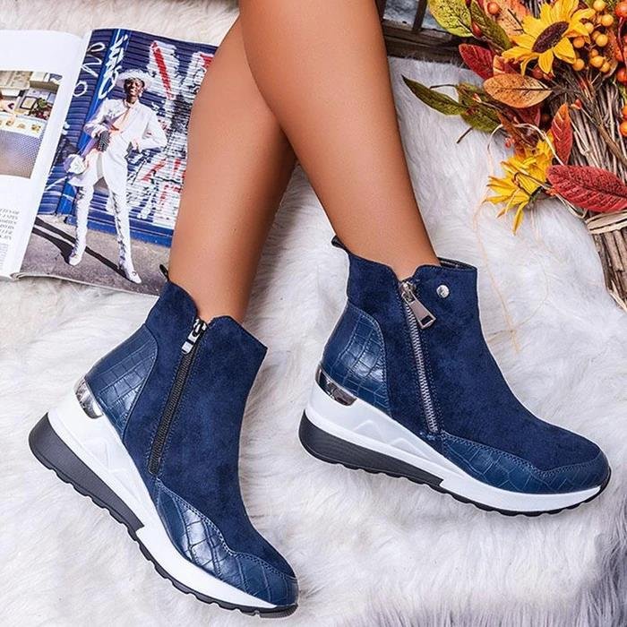 Side Zipper Rubber PU Mid Heel Low Sleeve Fashion Boots