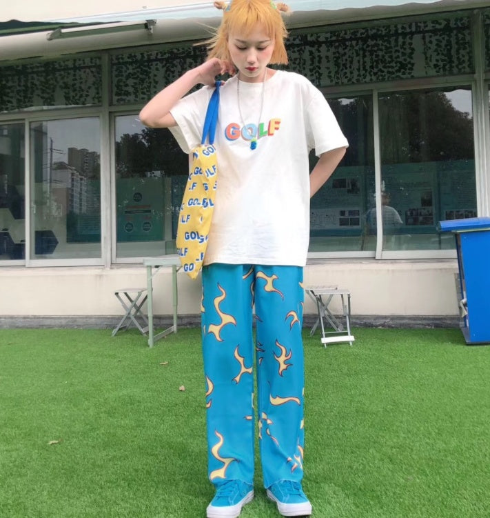 Blue flame straight leg sweatpants are all the rage