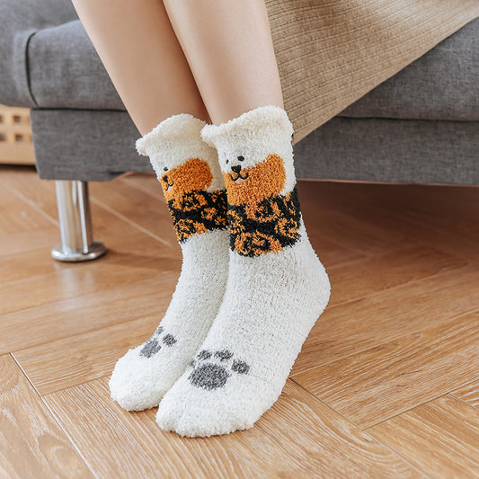 Coral fleece cute puppy cartoon socks