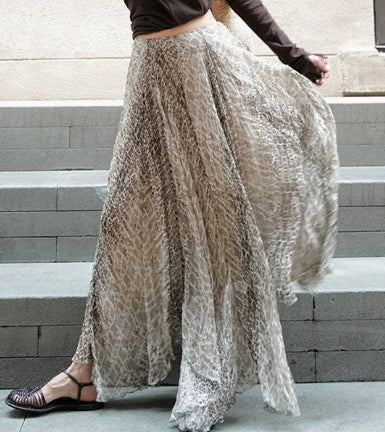 Women's Stylish Western-Style Coffee-Colored Printed Skirt Set