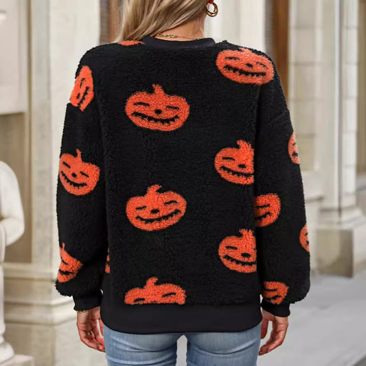 Women's Printed Plush Loose Pullover Sweatershirt