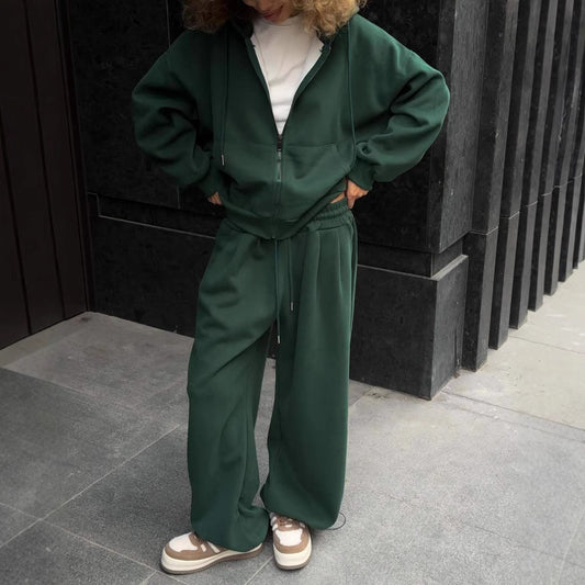 Casual Long-Sleeve Hooded Sweater And Pants Two-Piece Set For Sports