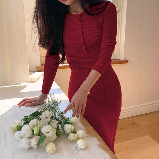 New Knitted Dress Womens Tight-fitting Sheath Coat