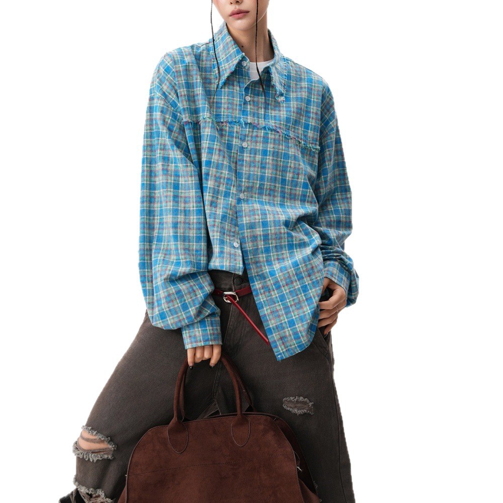 American-style Trendy Plaid Long-sleeve Shirt Jacket
