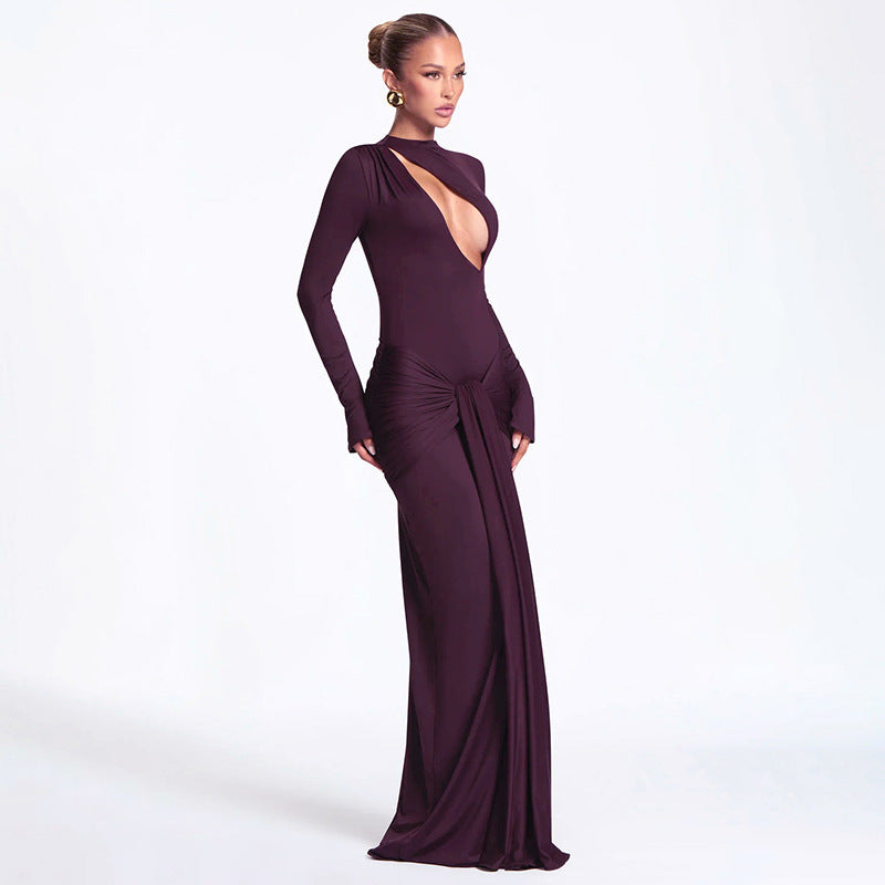 Womens Tight-fitting, Mock-neck, Long-sleeve Dress