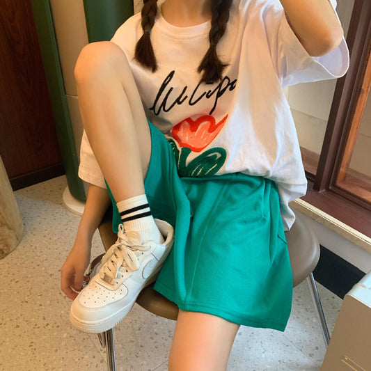 Temperament Commuter High Waist Cotton Shorts Wide Leg Pants Women's