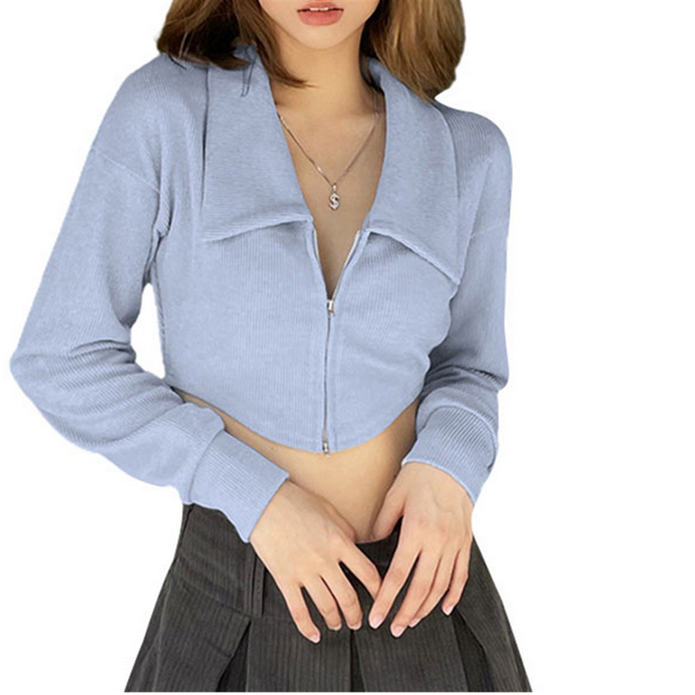 Jakke Hals Lynlås Cardigan Enkel T-shirt