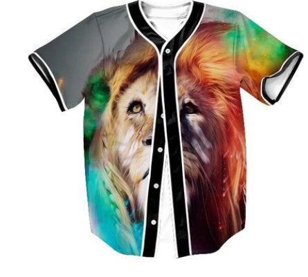 trend lion king print button cardigan baseball uniform 3D