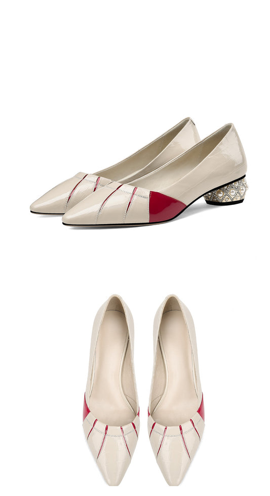 Pointed Toe Rhinestone Leather Single Shoes