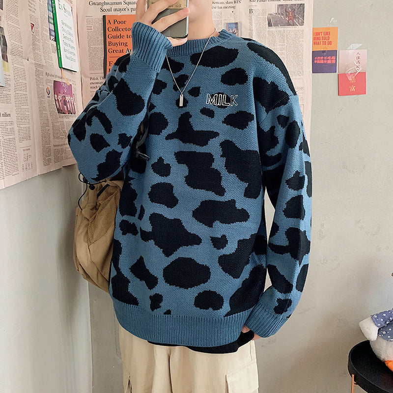 Rundhalset Løs Og Tyk Sweater Med Koprint Jacquardmønster